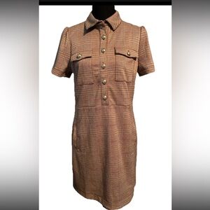 NWT LOFT Mauve Houndstooth Plaid knee length dress pockets size 4